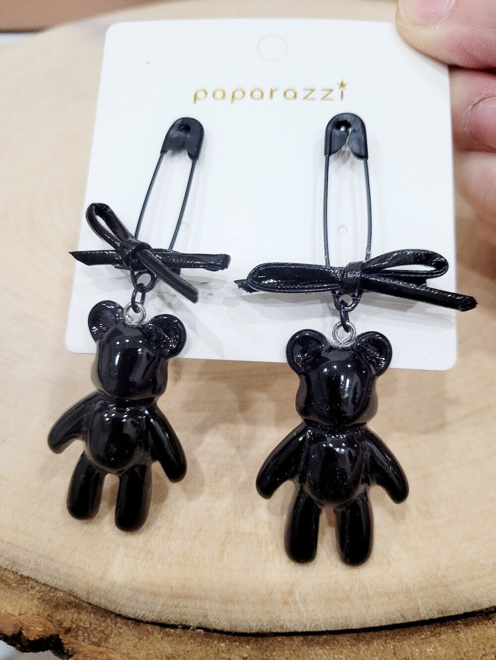 Brand New Black Teddy Bear Safty Pin Earrings